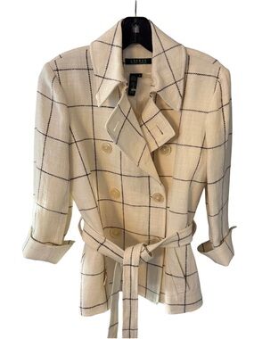Ralph Lauren Women's LINEN Blazer Jacket Ivory W Black Sz S NWOT